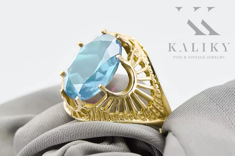 Ring Aquamarine 14K Yellow gold Vintage craft vrc003y